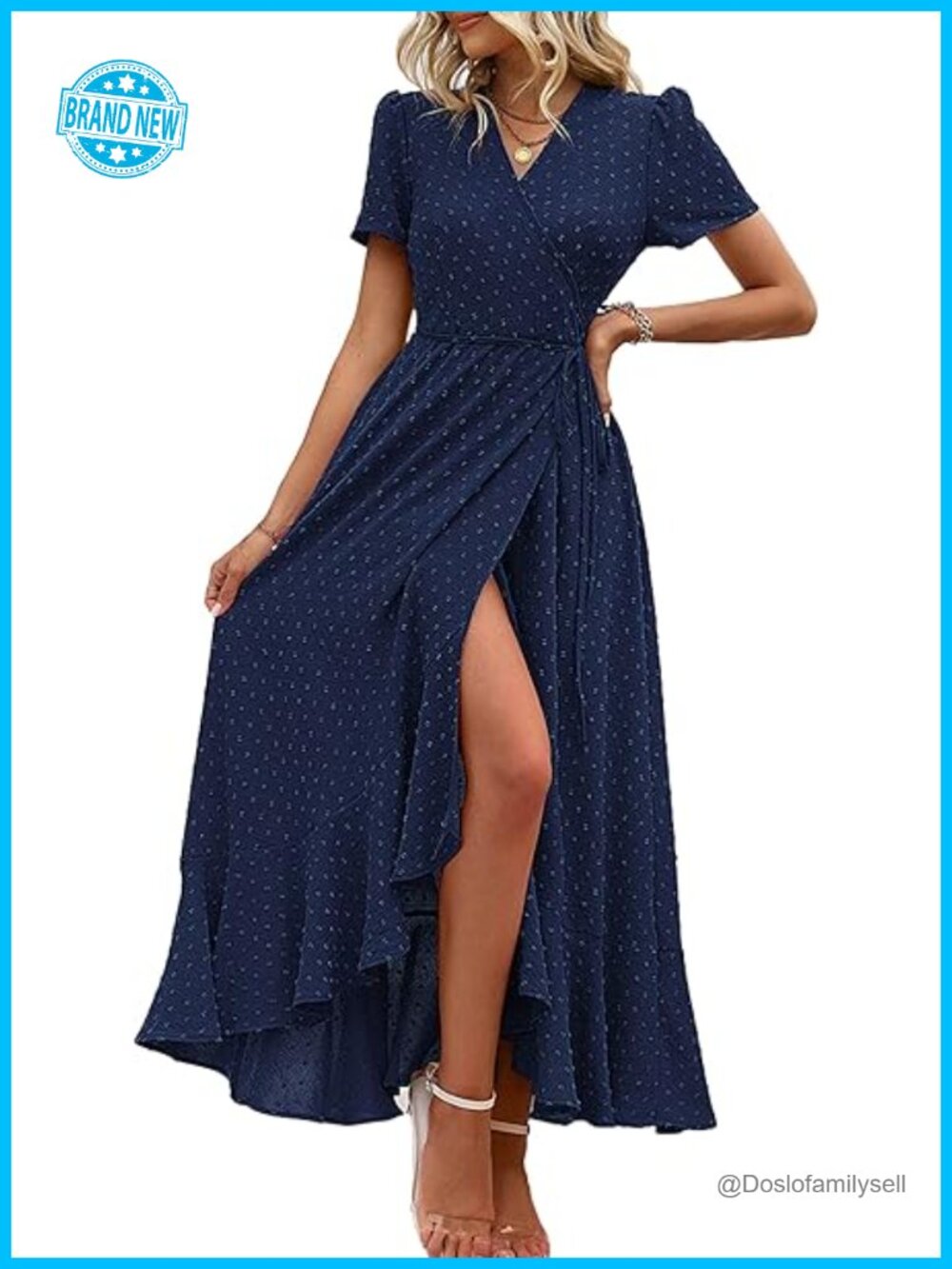 Boho Floral Maxi Dress Short Sleeve Wrap V Neck Long Flowy Beach Wedding Guest